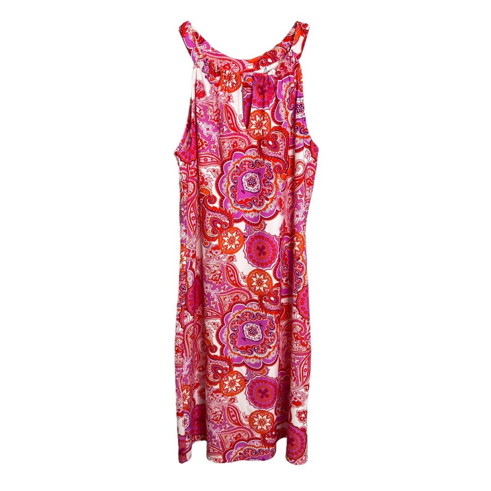 Jude Connally Pink‎ Orange Paisley Halter Keyhole Neck Shift Dress Mens